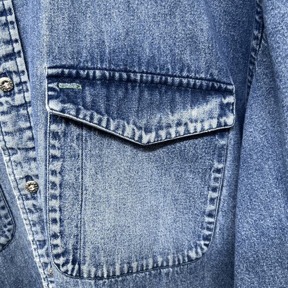 Tommy Hilfiger Blue Denim Long Sleeve Shirt Jean Distressed Faded Vintage 90s - Picture 7 of 14